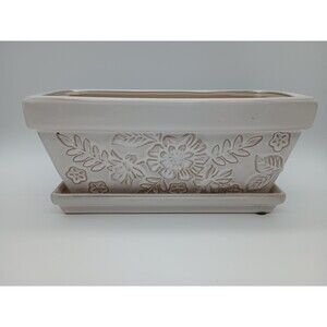 Ceramic Planter Rectangular Flower Ivory Cottage Core Granny Spring Floral